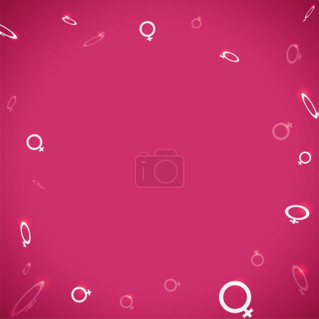 Illustration for Template design with pink background and floating woman symbols with some glows. - Royalty Free Image