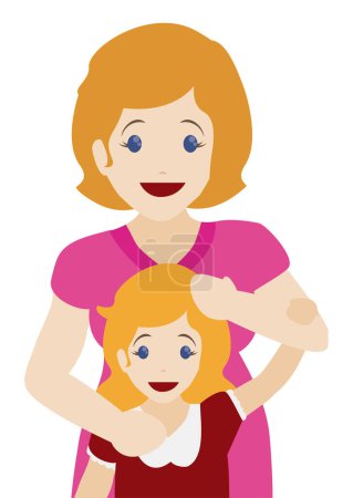Ilustración de Linda escena de abrazo con madre e hija rubia feliz. Diseño de retratos en estilo plano sobre fondo blanco. - Imagen libre de derechos