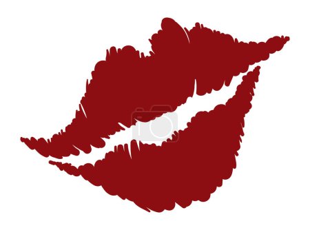 Ilustración de Rojo apasionado beso marca con bordes irregulares, aislado sobre fondo blanco. - Imagen libre de derechos