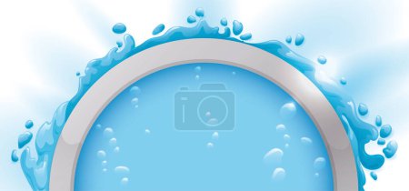 Semi-circular template with bubbly interior, silver frame, blue lights and water splashes. Gradient style design.