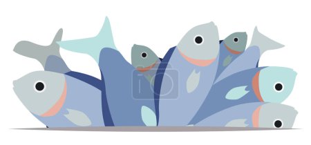 Ilustración de Diseño plano con línea divisoria y grupo de peces sobre fondo blanco. - Imagen libre de derechos