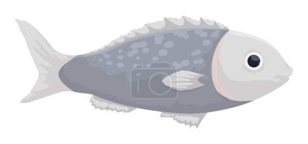 Téléchargez les illustrations : Poisson gris isolé avec nageoire dorsale épineuse. Design dans le style de dessin animé sur fond blanc. - en licence libre de droit