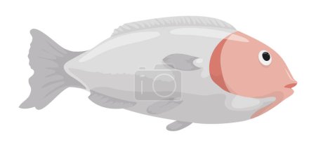 Ilustración de Pescado fresco con aletas espinosas, cuerpo gris y cabeza rosa. Diseño en estilo de dibujos animados sobre fondo blanco. - Imagen libre de derechos