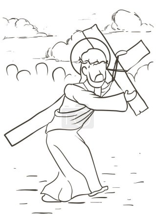 Ilustración de Dibujo del Vía Crucis, que representa la estación dos: Jesús comienza su viaje a su crucifixión. - Imagen libre de derechos