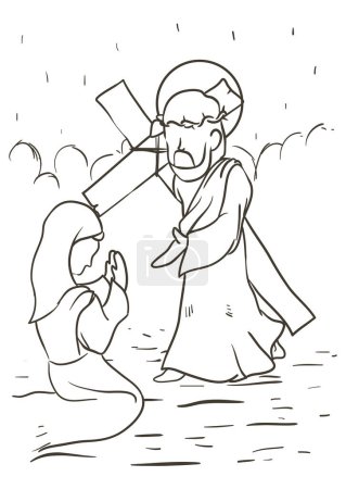 Ilustración de Dibujo del Vía Crucis, que representa la octava estación: Jesús consuela a las mujeres de Jerusalén. - Imagen libre de derechos