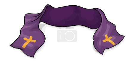 Illustration for Purple religious stole decorated with golden crosses. Cartoon style design on white background. - Royalty Free Image