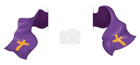 Illustration for Religious template with blank space in the center, decorated on both sides with purple stole and golden crosses in cartoon style. - Royalty Free Image