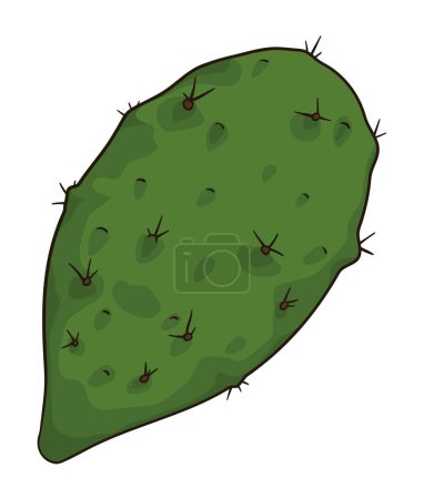 Illustration for Isolated green nopal -or prickly pear- pad with spines in cartoon style. - Royalty Free Image
