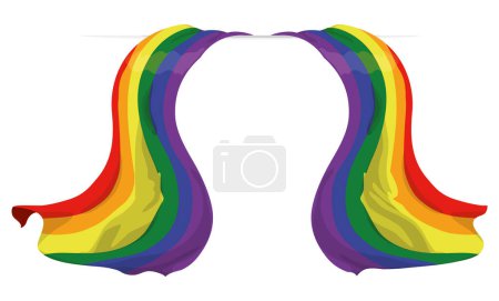 Illustration for Pride design with two rainbow flags hanging. Cartoon style design  on white background. - Royalty Free Image