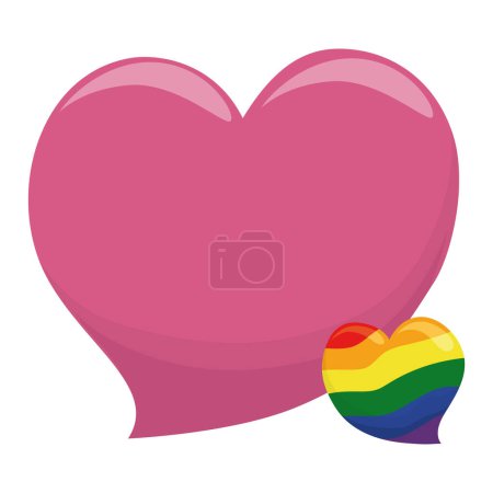 Illustration for Template design with pink heart and other decorated with rainbow flag colors in cartoon style. - Royalty Free Image
