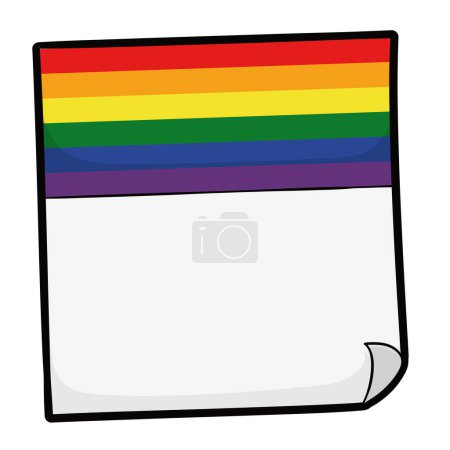 Illustration for Template design with blank loose-leaf calendar, decorated with rainbow flag on top. Cartoon style design. - Royalty Free Image