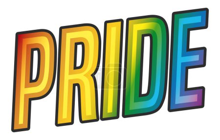 Illustration for Colorful sign with tilted upward effect, Pride message and rainbow flag colors inside. - Royalty Free Image