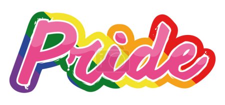 Illustration for Pink Pride sign in brushstroke style on colorful outline with the colors of the rainbow flag. - Royalty Free Image