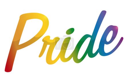 Illustration for Rising sign with the word Pride, with shiny effect and the colors of the rainbow flag inside. - Royalty Free Image
