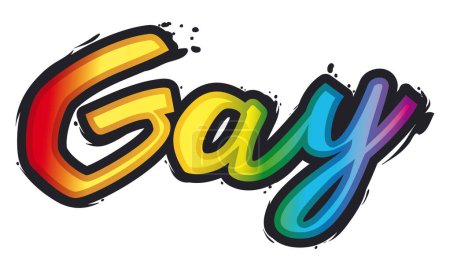 Illustration for Gay banner with the colors of the rainbow flag, on black outline in brushstroke style. - Royalty Free Image