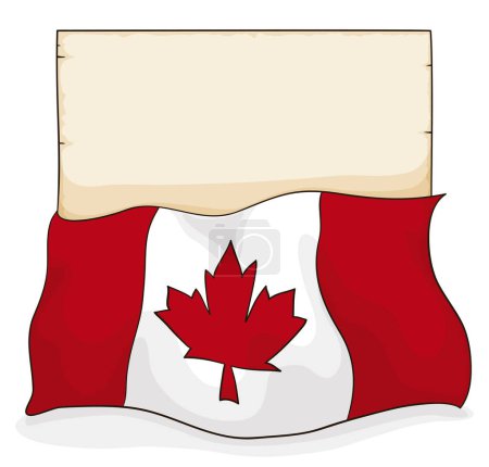 Old page or scroll and flag of Canada. Template in cartoon style.