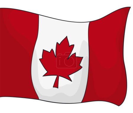 Isolated Canadian flag coming out from left on white background.