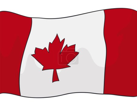 Canadian flag isolated with red and white colors, maple leaf and wavy effect in cartoon style.