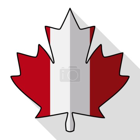 Maple leaf silhouette with Canadian flag inside in flat style and long shadow.