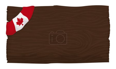 Wooden sign decorated with the flag of Canada in the upper left corner. Template in cartoon style.