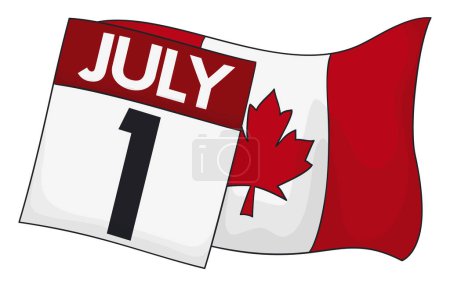 Calendario de hojas sueltas y ondeando bandera canadiense para conmemorar el Día de la Independencia de Canadá el 1 de julio.