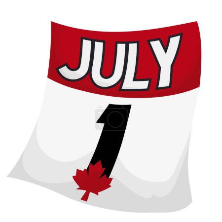 Isolated loose-leaf calendar decorated with  a red maple leaf to celebrate Canada Day on July 1.