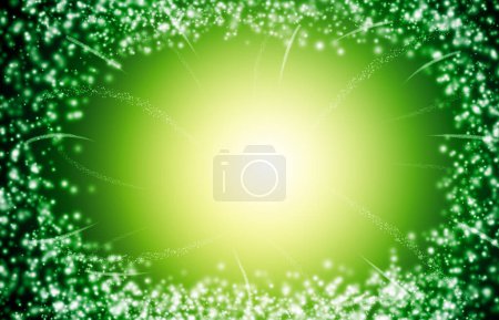 Téléchargez les photos : Rayons verts scintillants lumières paillettes avec bokeh spectacle élégant sur fond abstrait scène. Poussière étincelles fond. - en image libre de droit