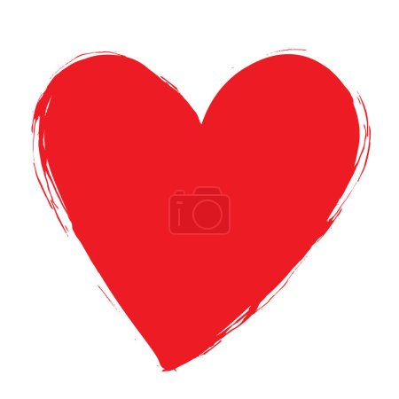 Hand drawn grunge red heart isolated on white background. Vector illustration.