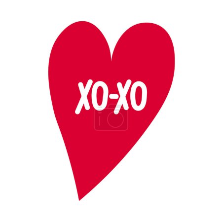 Illustration for Hand-drawn XOXO phrase on red heart isolated on white background. Vector illustration isolated on transparent background. - Royalty Free Image