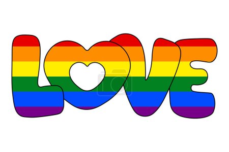 Palabra arco iris "Amor" aislado sobre un fondo claro. Clipart del Mes del Orgullo. Ilustración vectorial.