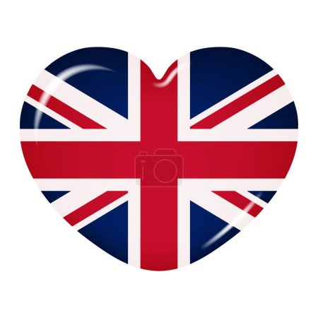 Icône de coeur aux couleurs du drapeau de Grande-Bretagne, isolée sur un fond transparent. Illustration vectorielle.