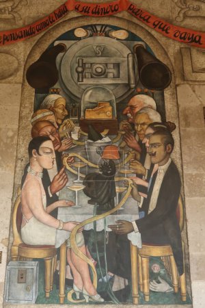 Foto de Diego Rivera Mural en Secretaría de Educación Pública / Secretaria de Educación Pública / SEP: Wall Street Banquet, 1928, Ciudad de México, 22. Abril de 2022 - Imagen libre de derechos
