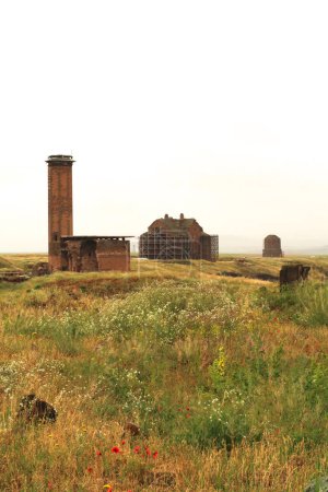 The Mosque of Minuchihr, Menucehr Camii, the Cathedral, Church of the Holy Mother of God, the Church of Saint Gregory the Illuminator, Tigran Honents in a row at the ancient site of Ani, an abandoned ruined armenian city, close to Kars, Turkey 2022