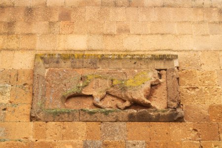 Photo for The bas relief depicting a lion on a wall close to the Lions Gate at the ancient site of Ani, an abandoned ruined armenian city, close to Kars, Turkey 2022 - Royalty Free Image