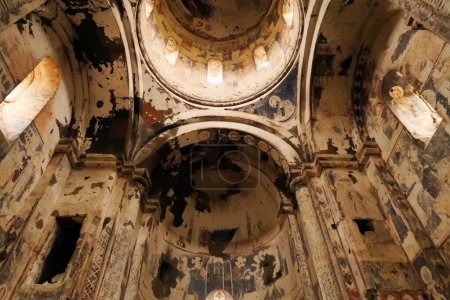 The beautiful interior of the Church of Saint Gregory the Illuminator, Tigran Honents, walls, vaults and the dome are completely covered in colorful frescos, wall, ceiling paintings, at the ancient armenian city of Ani, close to Kars, Turkey 2022