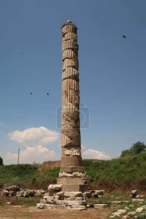 The single remaining pillar of the famous Temple of Artemis in Selcuk, near Ephesus, Turkey 2022