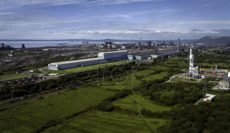 Photo for Editorial Swansea, UK - August 23, 2023: Aerial view of the TATA steel works in Port Talbot, U - Royalty Free Image
