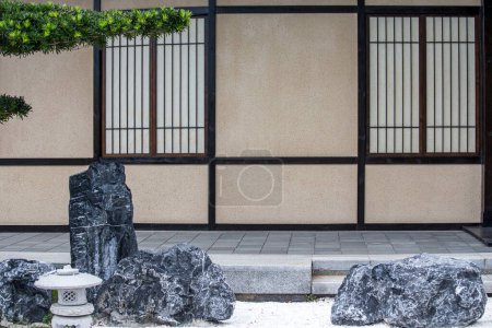 Photo for View of japan style wall and stone garden. - Royalty Free Image