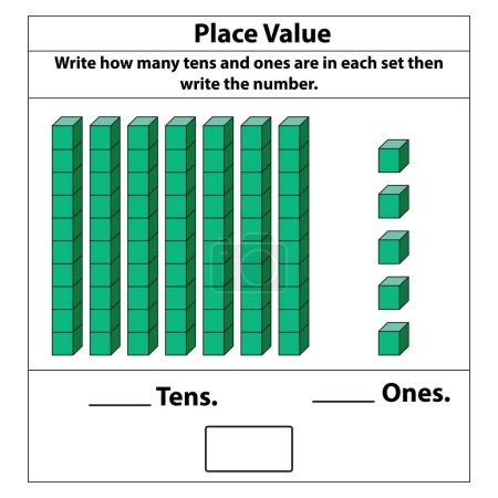 Illustration for Place Value tens and ones. 10 blocks. and single blocks. Vector illustration isolated on white background. - Royalty Free Image
