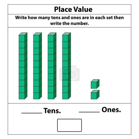 Place Value tens and ones. 10 blocks. and single blocks. Vector illustration isolated on white background.