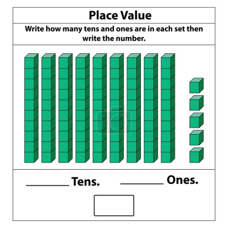 Ilustración de Colocar valor decenas y unos. 10 cuadras. y bloques individuales. Ilustración vectorial aislada sobre fondo blanco. - Imagen libre de derechos
