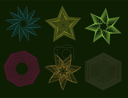 Illustration for Colorful different types of shapes Dark background. stars, hexagon. vector illustration - Royalty Free Image