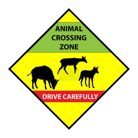 Téléchargez les illustrations : Panneau routier sur la route Drive lentement. Panneau de passage pour animaux. illustration vectorielle - en licence libre de droit