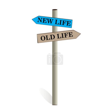 Illustration for New life old life color road sign boards. use us for positive thoughts business or background theme concept vector illustration. marketing and advertising. concept - Royalty Free Image