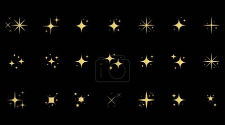 Téléchargez les illustrations : Les étoiles dorées brillantes et lumineuses, les montures d'étoiles scintillantes et les étoiles aux particules décoratives festives créent un effet rectiligne abstrait. Étoiles scintillantes, dans cette illustration vectorielle. - en licence libre de droit