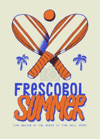 Photo for Frescobol summer. Brazilian beach tennis tropical beach vintage typography silkscreen t-shirt print. - Royalty Free Image