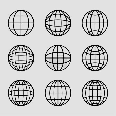 Téléchargez les illustrations : Élément globe Y2K, icône globe, élément globe, icône du monde noir - en licence libre de droit
