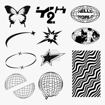 Foto de Proyectos de diseño de Y2k, globos, mariposa, estrellas, forma abstracta para la moda calle camiseta desgaste y estilo elemento y2k - Imagen libre de derechos