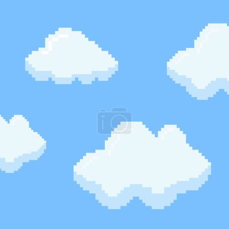Ilustración de Cielo azul Arte de píxeles nublado, Nubes de píxeles. Retro 8 bit cielo azul - Imagen libre de derechos