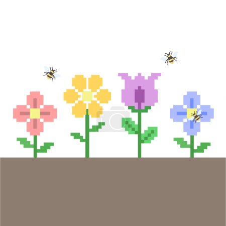 Foto de Flor de jardín con abeja miel pixel art 8bit - Imagen libre de derechos